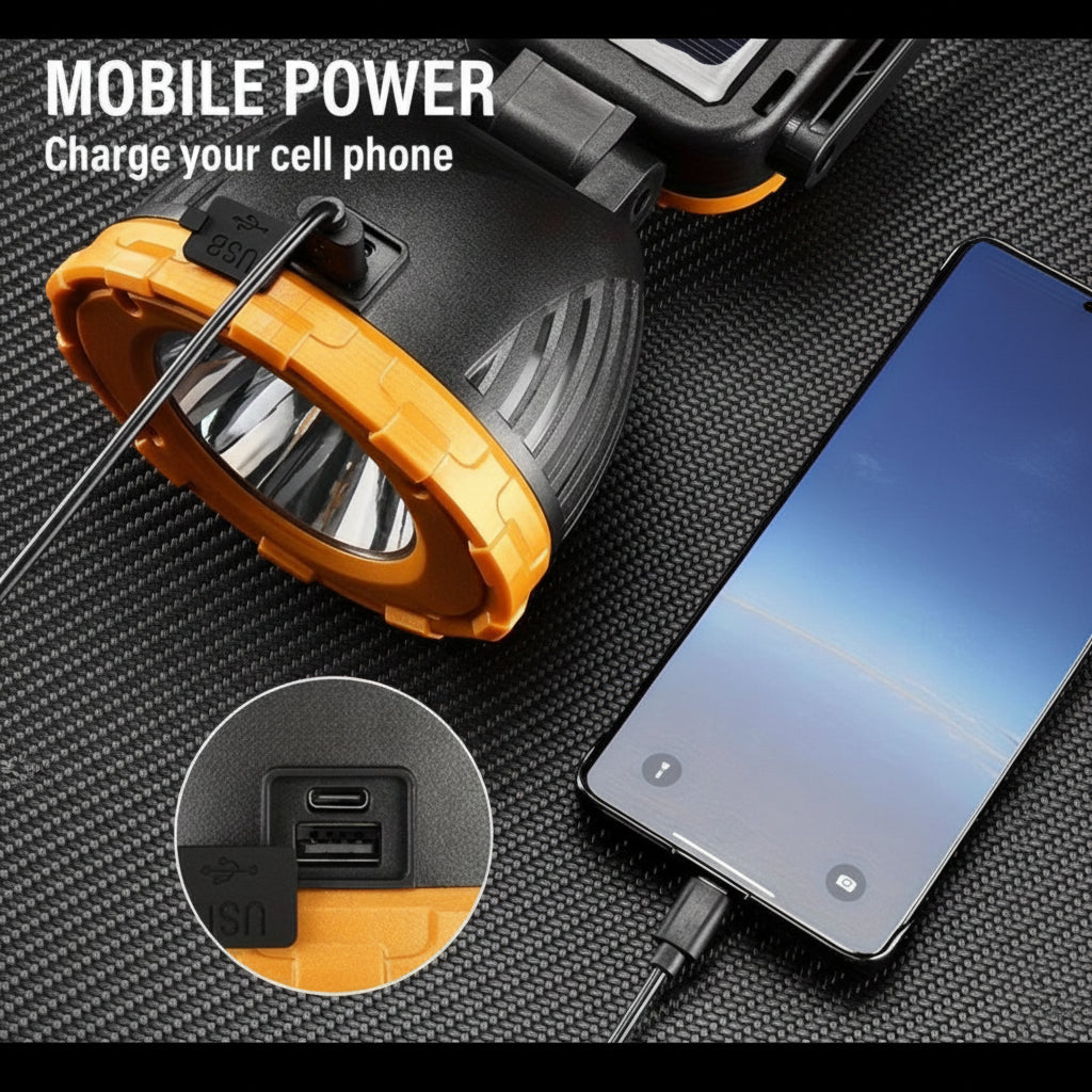 Source Light Multifunctional 4-in-1 Solar Flashlight USB Rechargeable with 5000mAh Power Bank