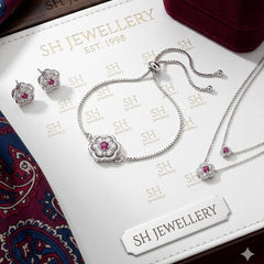 Silver Cherry Blossom Ruby 3-Piece Jewelry Set