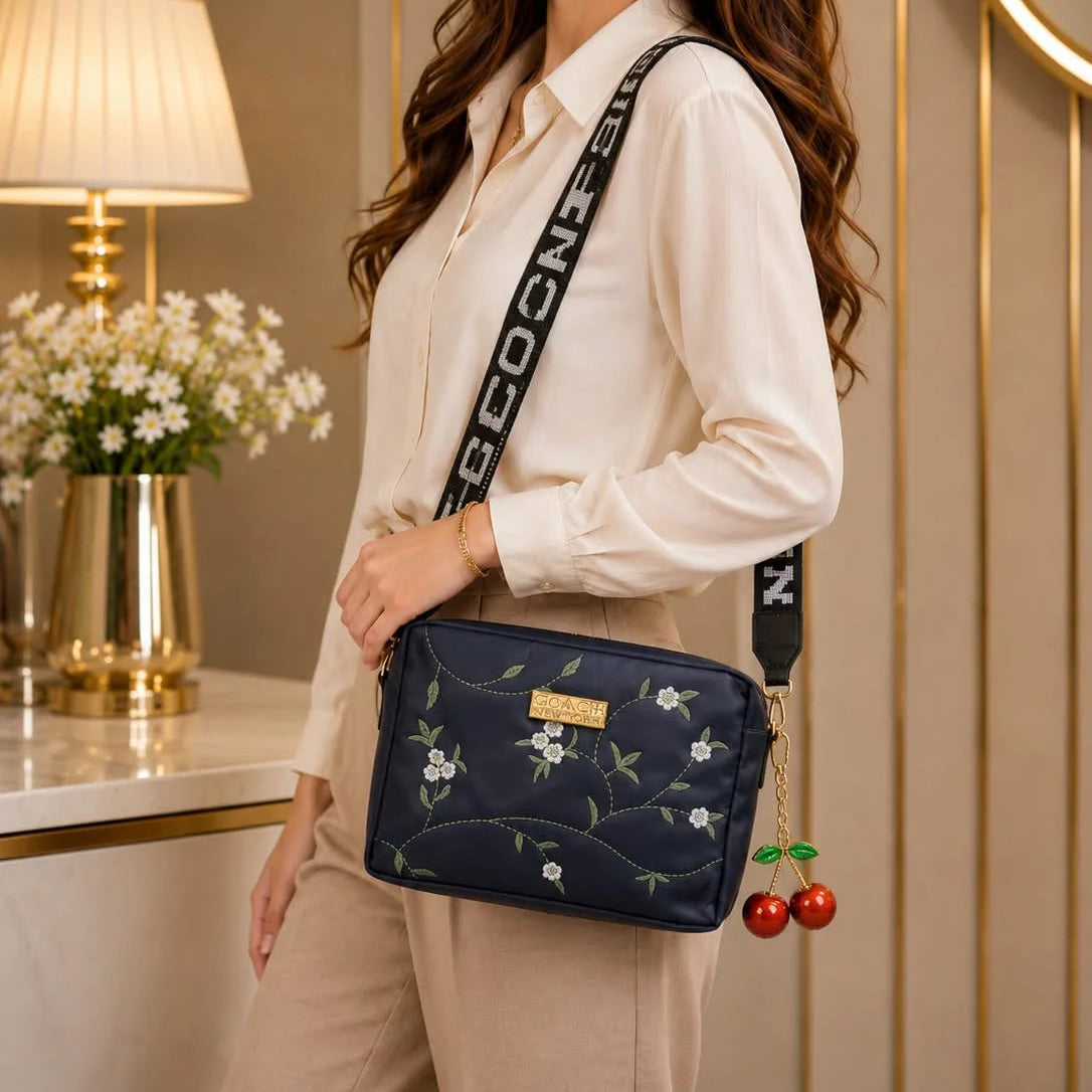 Coach Floral Crossbody Bag with Cherry Charm