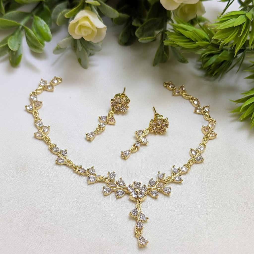 Zircon Necklace & Earring Set – AD Jewelry Collection in Gold Finish