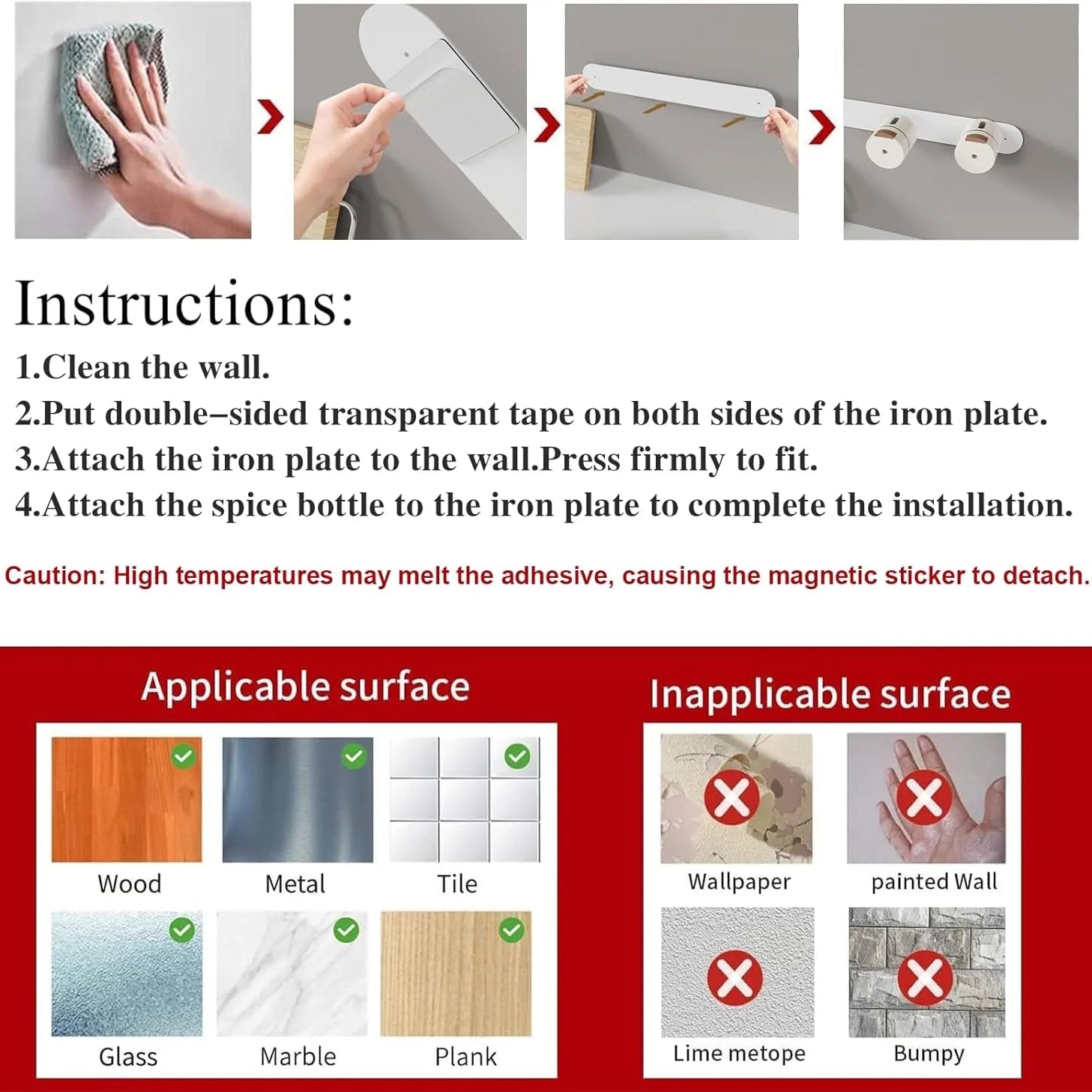 Wall Mounted Magnetic Seasoning Box -  6 Pcs Set