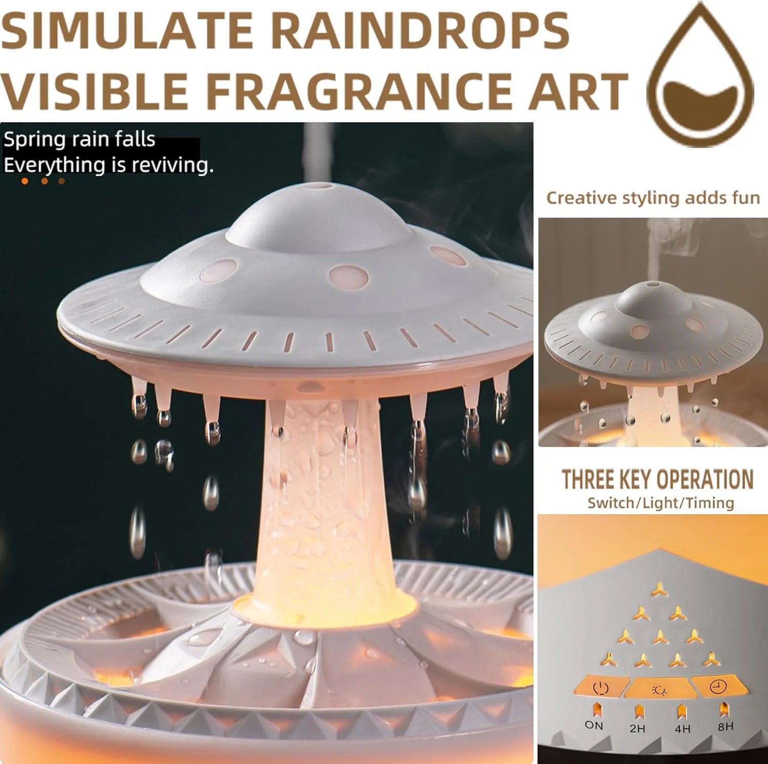 UFO Rain Drop Aroma Diffuser Humidifier Night light - 350ml