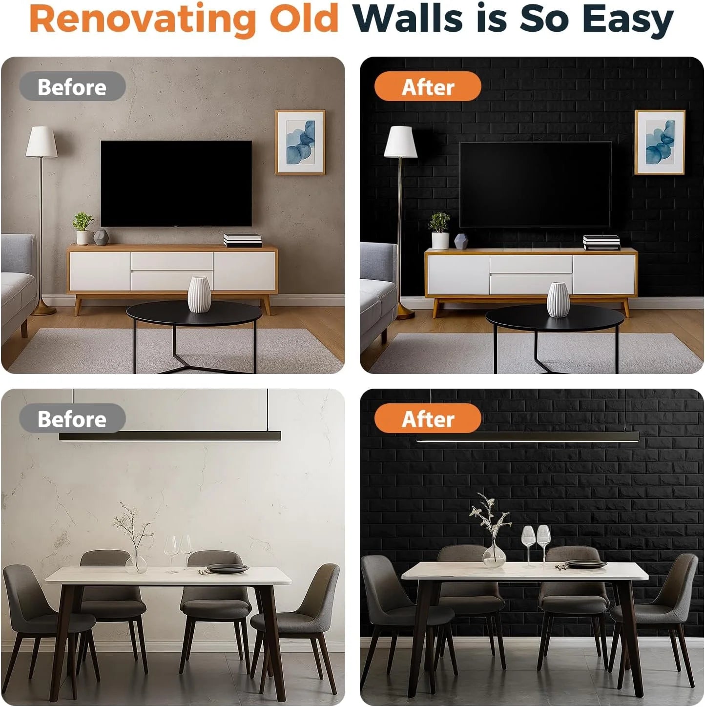 Black Brick Printable 3D Wallpaper Stick and Peel - Each