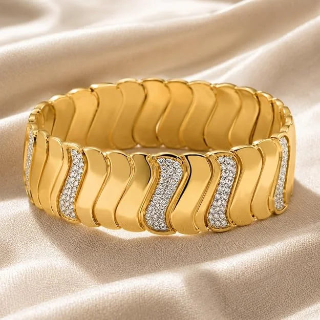 Stainless Steel Art Deco Sculptural Bangle  - Each