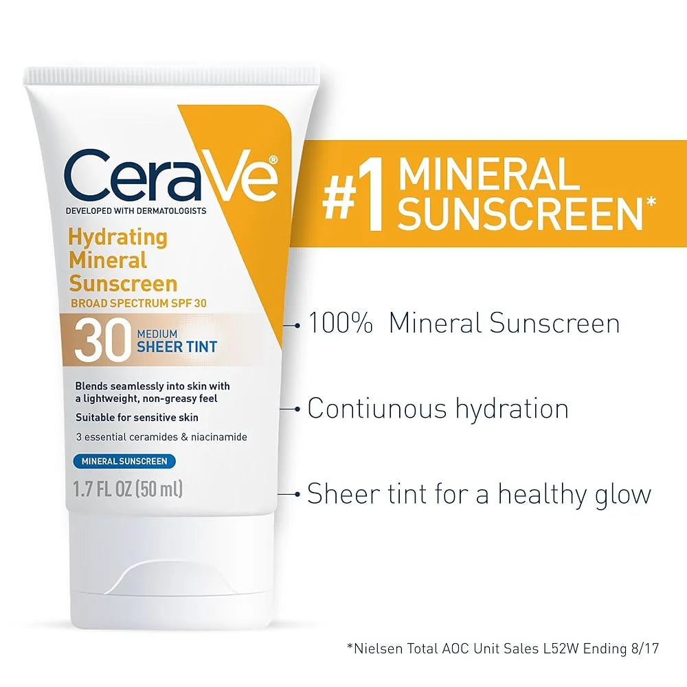 CeraVe Hydrating Mineral Sunscreen Broad Spectrum SPF 30 FACE SHEER TINT