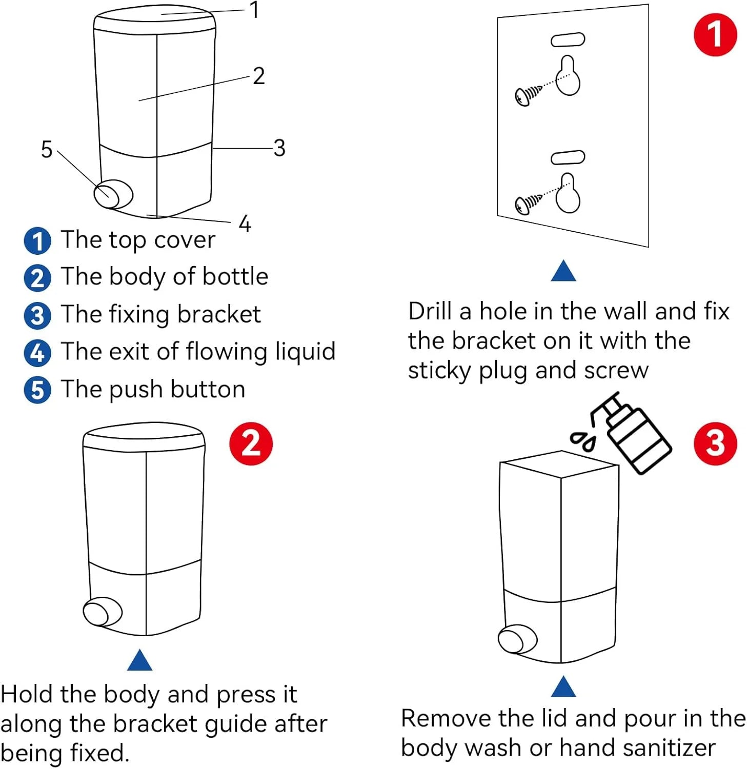 Wall Mount Liquid Soap & Lotion Dispenser for Bathroom & Kitchen - 500ml