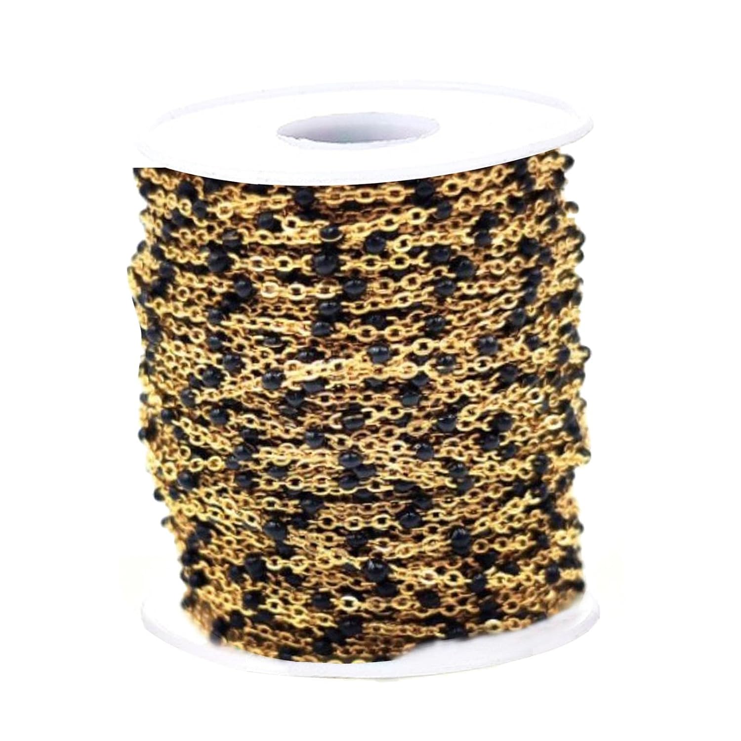 Roll Link Chain Black Beads Permanent Bracelet
