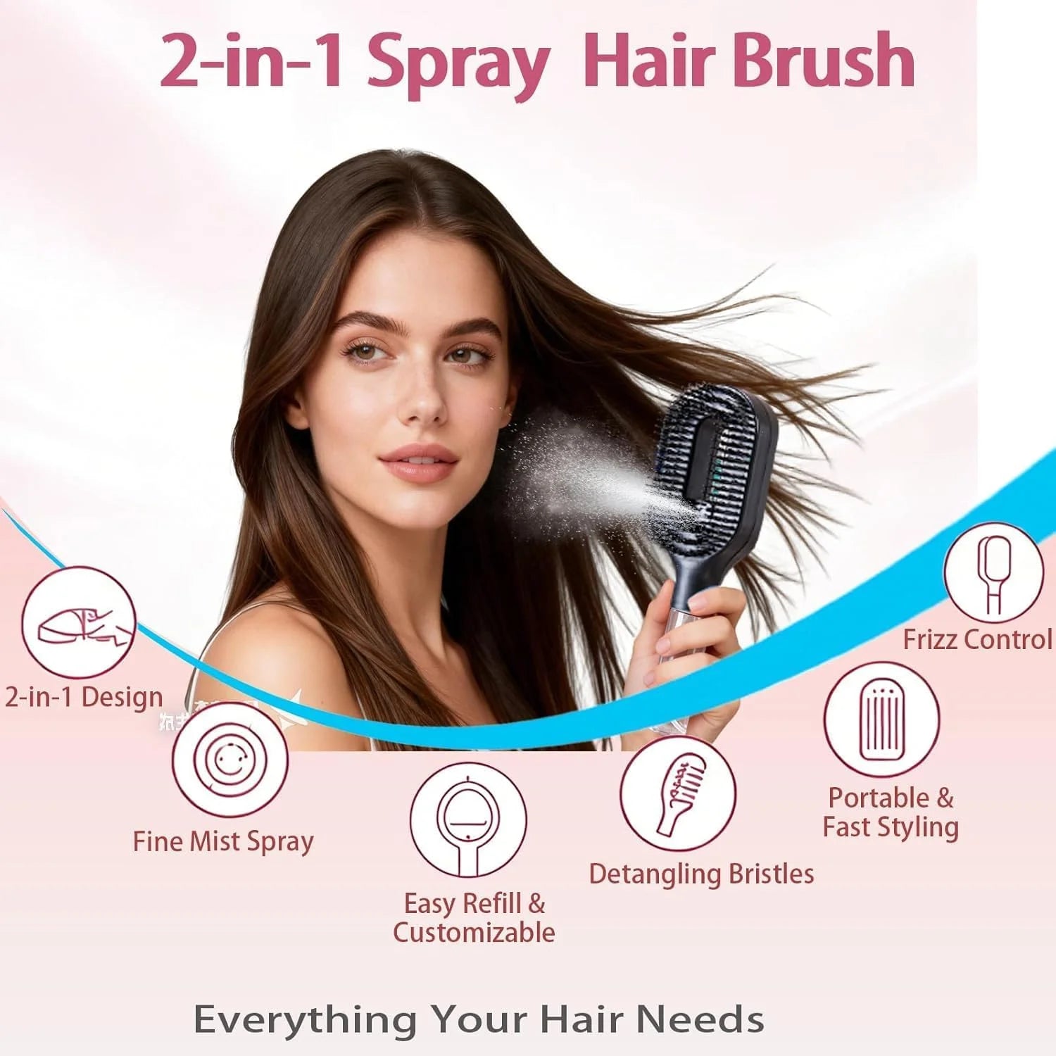 Wanmei  2-in-1 Water Mist Spray Hair Brush - All Hair Types - Each