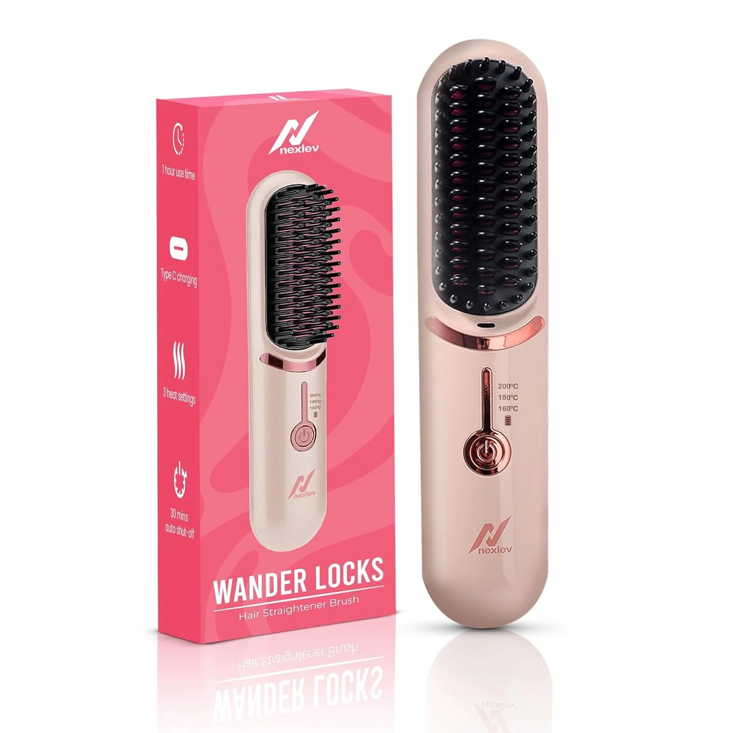 Nexlev Rechargeable Wireless Hair Straightener Brush