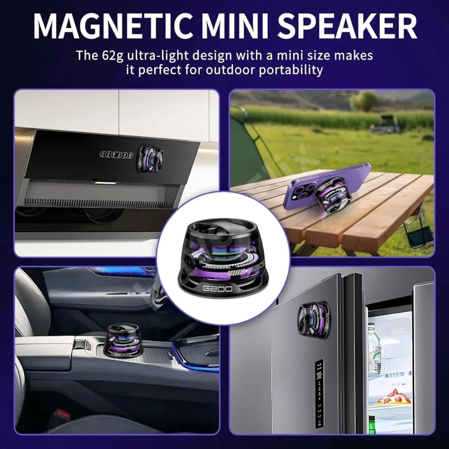 Multifunctional G200 Portable Magnetic Bluetooth Speaker with RGB Light