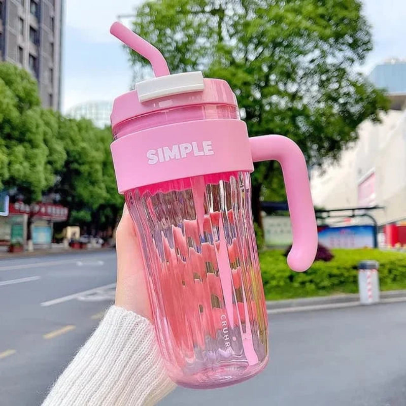 Large Capacity  Water Cup with Glass straw Simple Transparent Cup