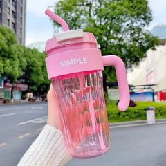 Large Capacity  Water Cup with Glass straw Simple Transparent Cup