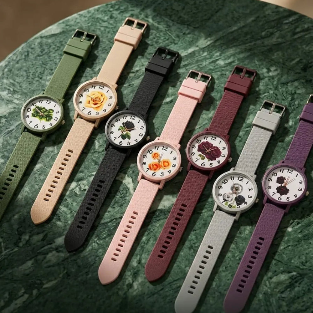 Redstone Silicone Strap Watch with Floral or Patterned Dial