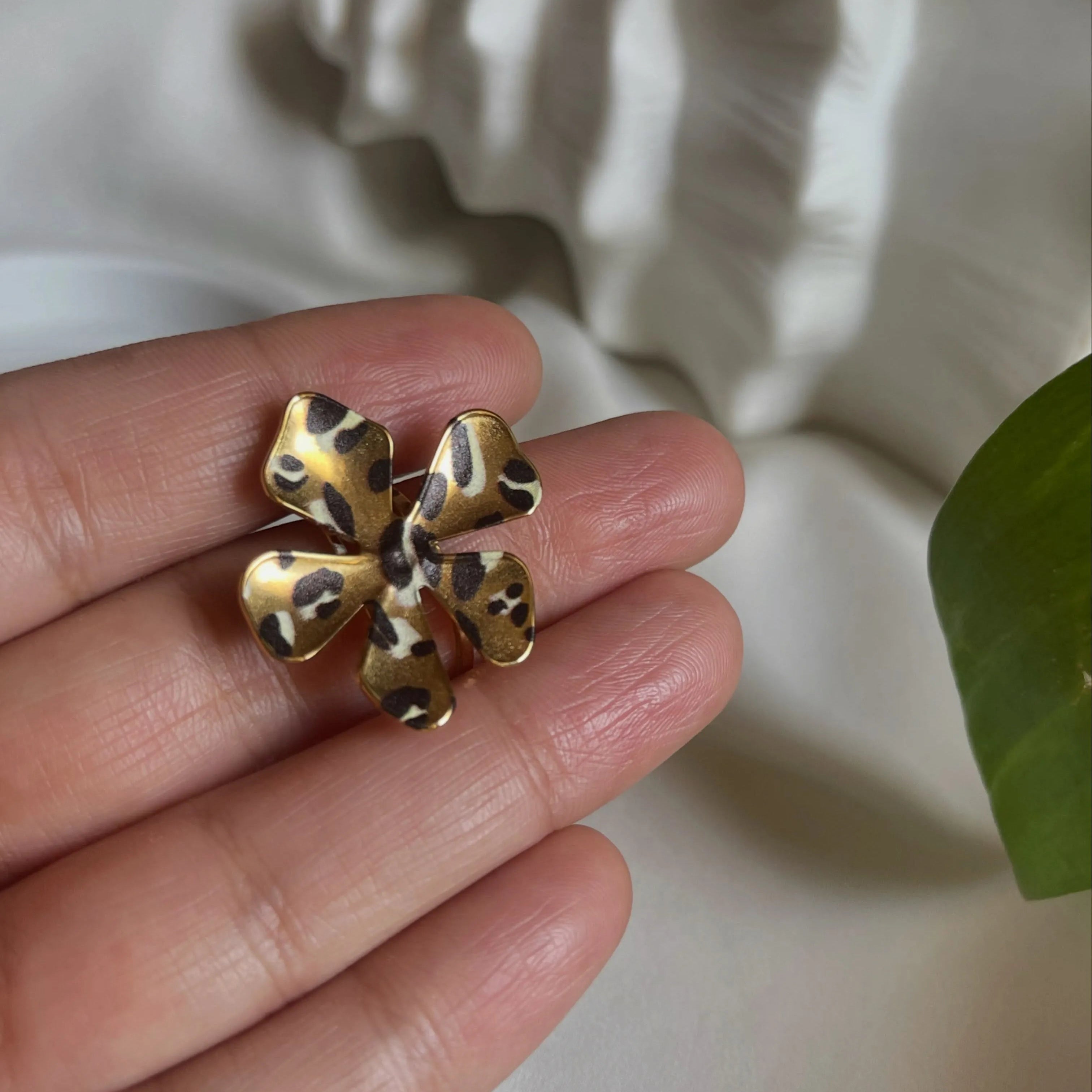 Stainless Steel Floral Botanical Ring - Leopard Print - Each