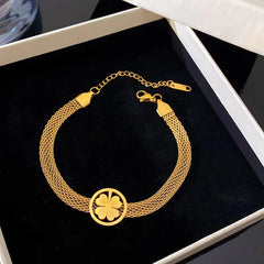 Stainless Steel Luxe Clover Chain Bracelet - Polished Gold - Each