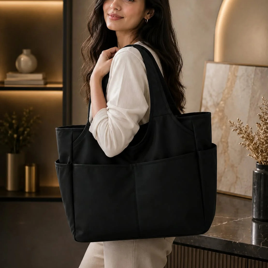 Water Resistant Multi Pocket Nylon Shoulder Tote Bag