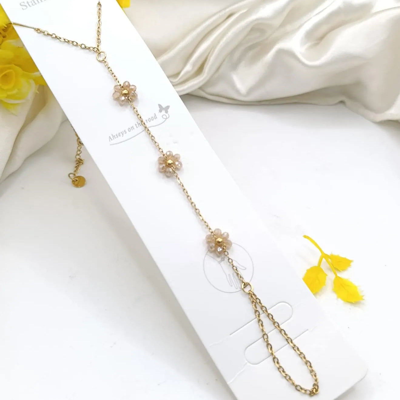 Stainless Steel Gold Plated Beaded Flower Slave Bracelet