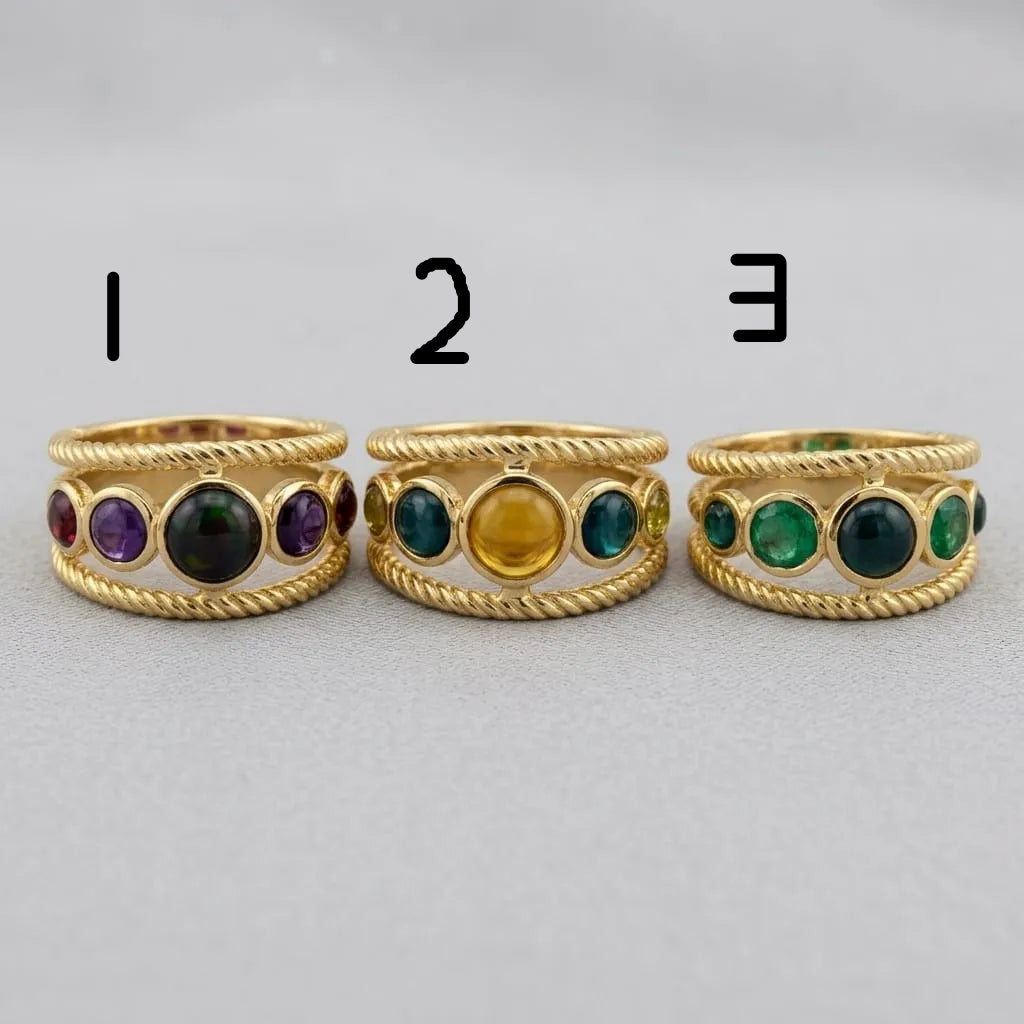 Golden Twisted Rope Multi Stone Band Ring