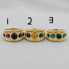 Golden Twisted Rope Multi Stone Band Ring