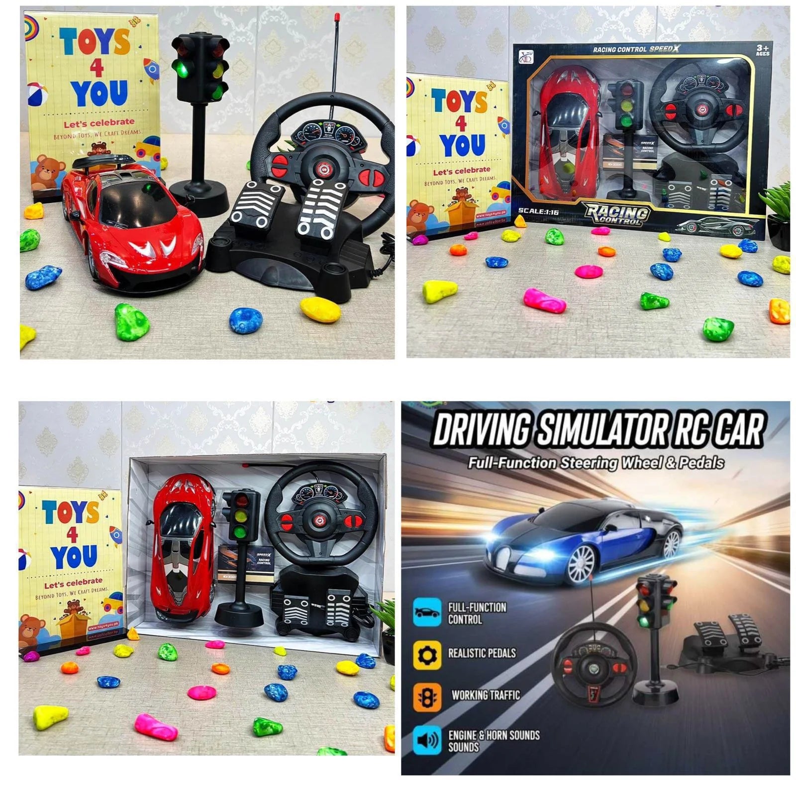 Rechargeable Remote Control Car With Steering wheel, Brake & Race Padal And Signal Light