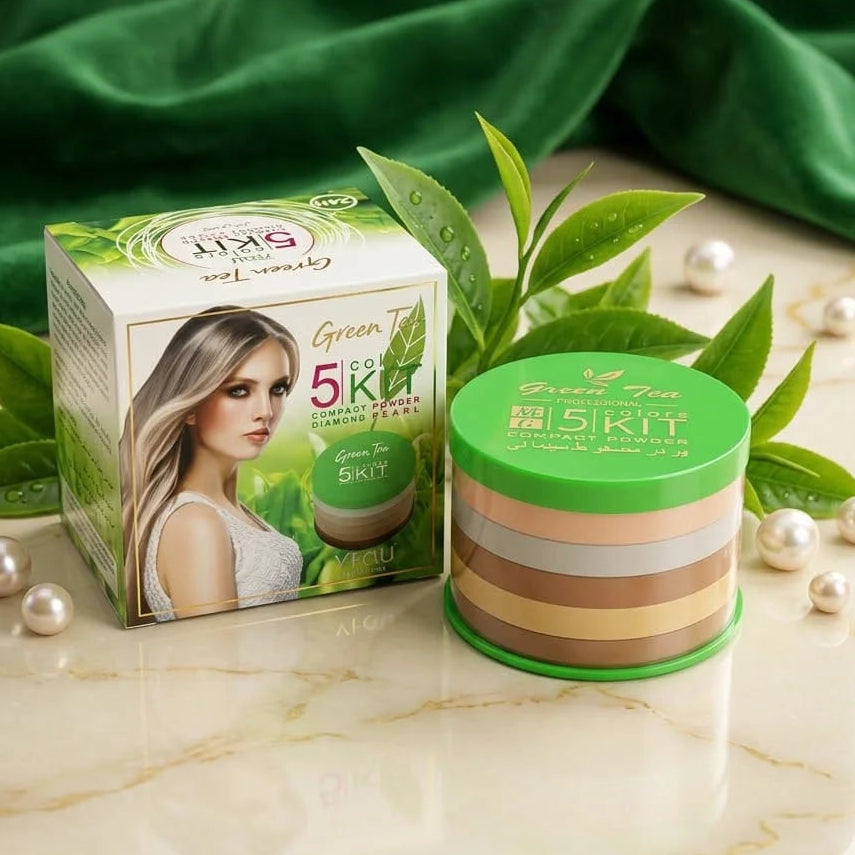Green Tea Compact Powder Diamond Pearl - 5 Colors Kit