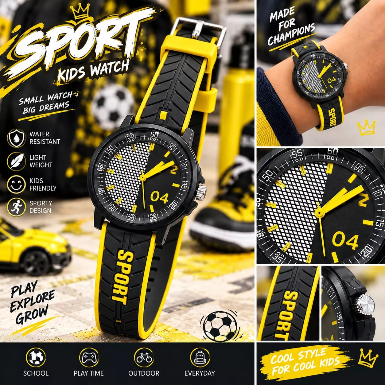 Kids Sports Watch – Commando Colours with Silicone Rubber Strap