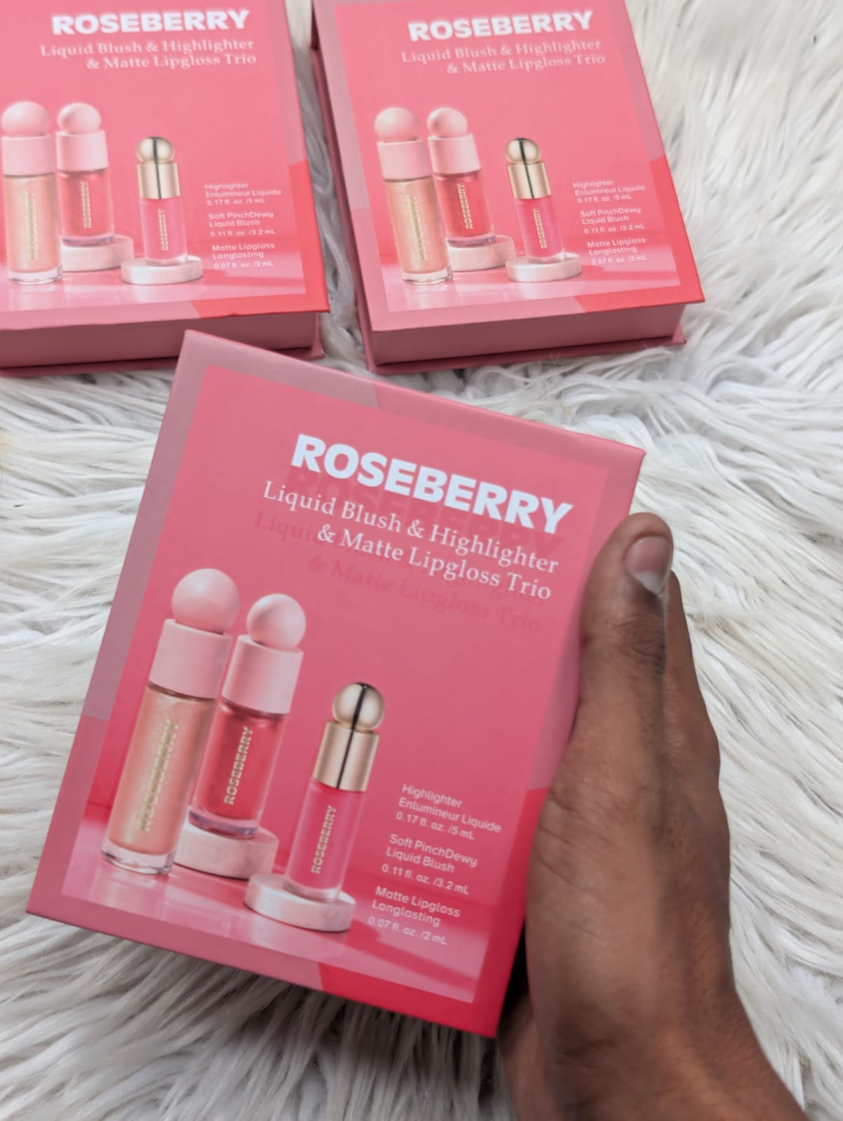 Rose Berry Liquid Blush, Highlighter & Matte Lipgloss Trio set