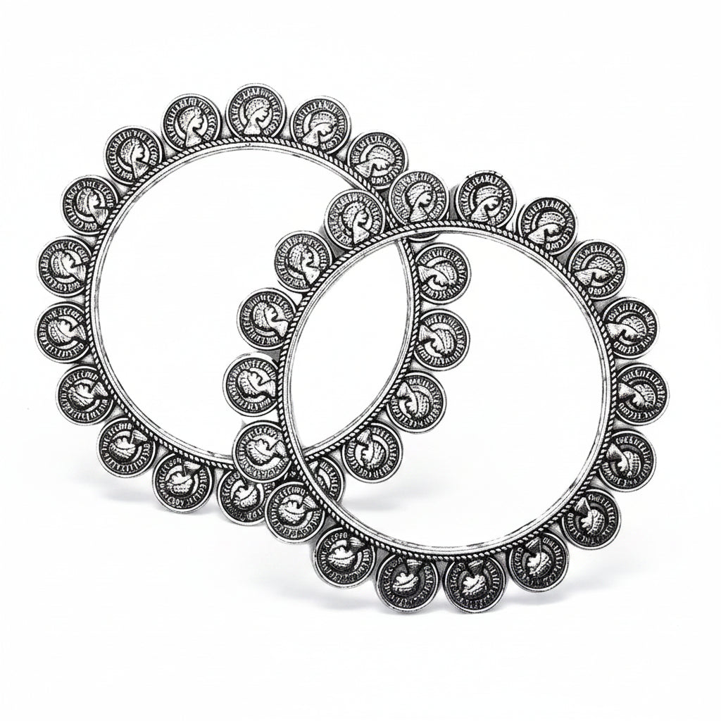 Elegant German Silver Coin Bangles - Each Set
