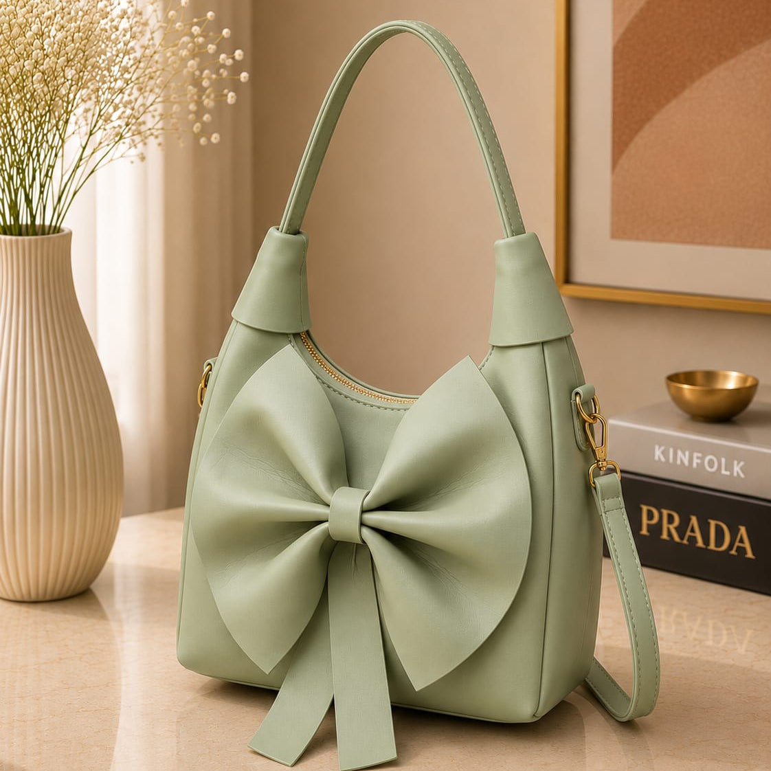Bow Handbag | Vegan Leather Shoulder Bag for Women