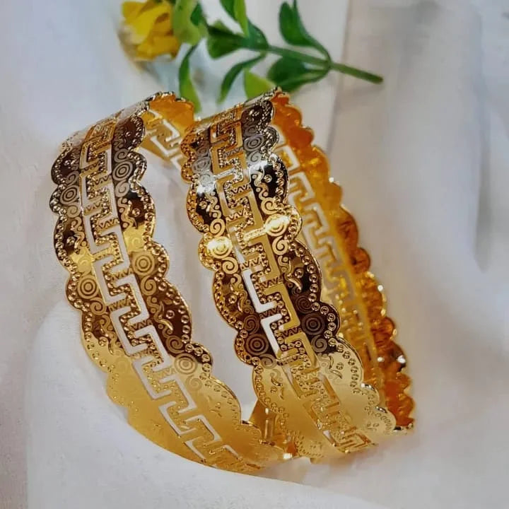 Gold Plated Broad Greek Key Pattern Bangles