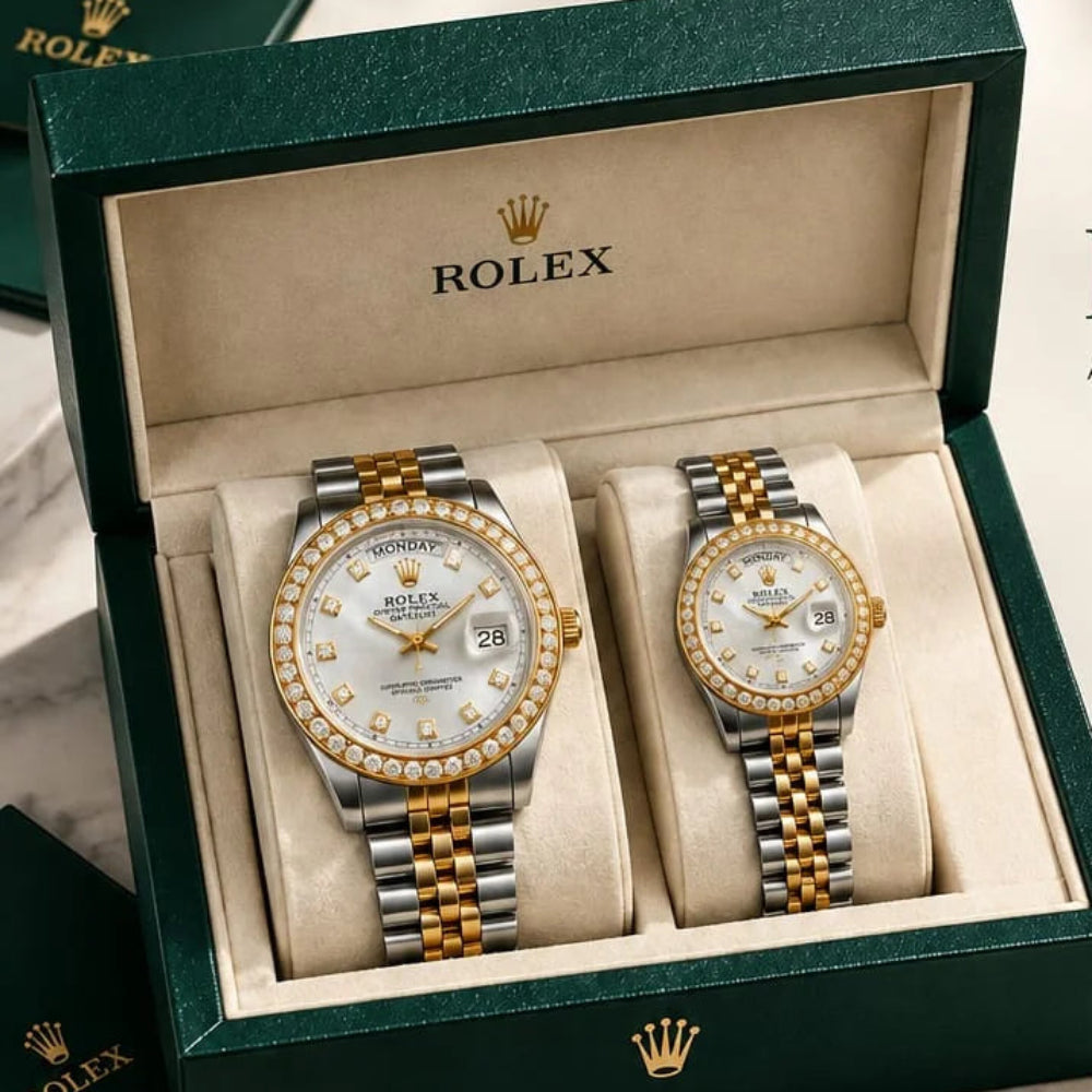 ROLEX Stone Bezel Couple Watch Set