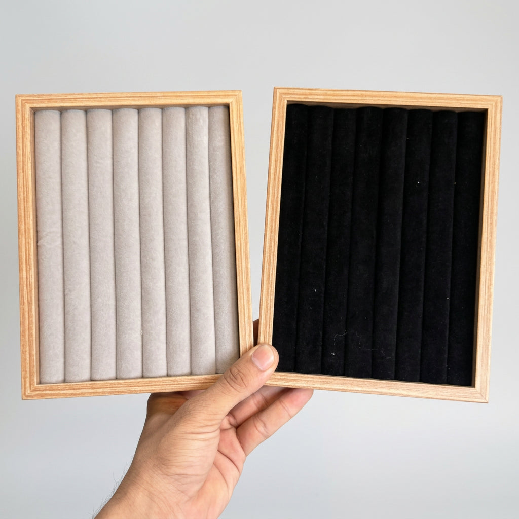 Wooden Velvet Ring Display Tray