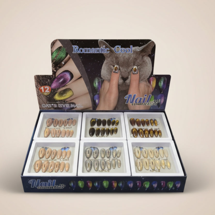 Romantic Cool Cat's Eye Press On Gel Nails - 12 Pcs ( Each )