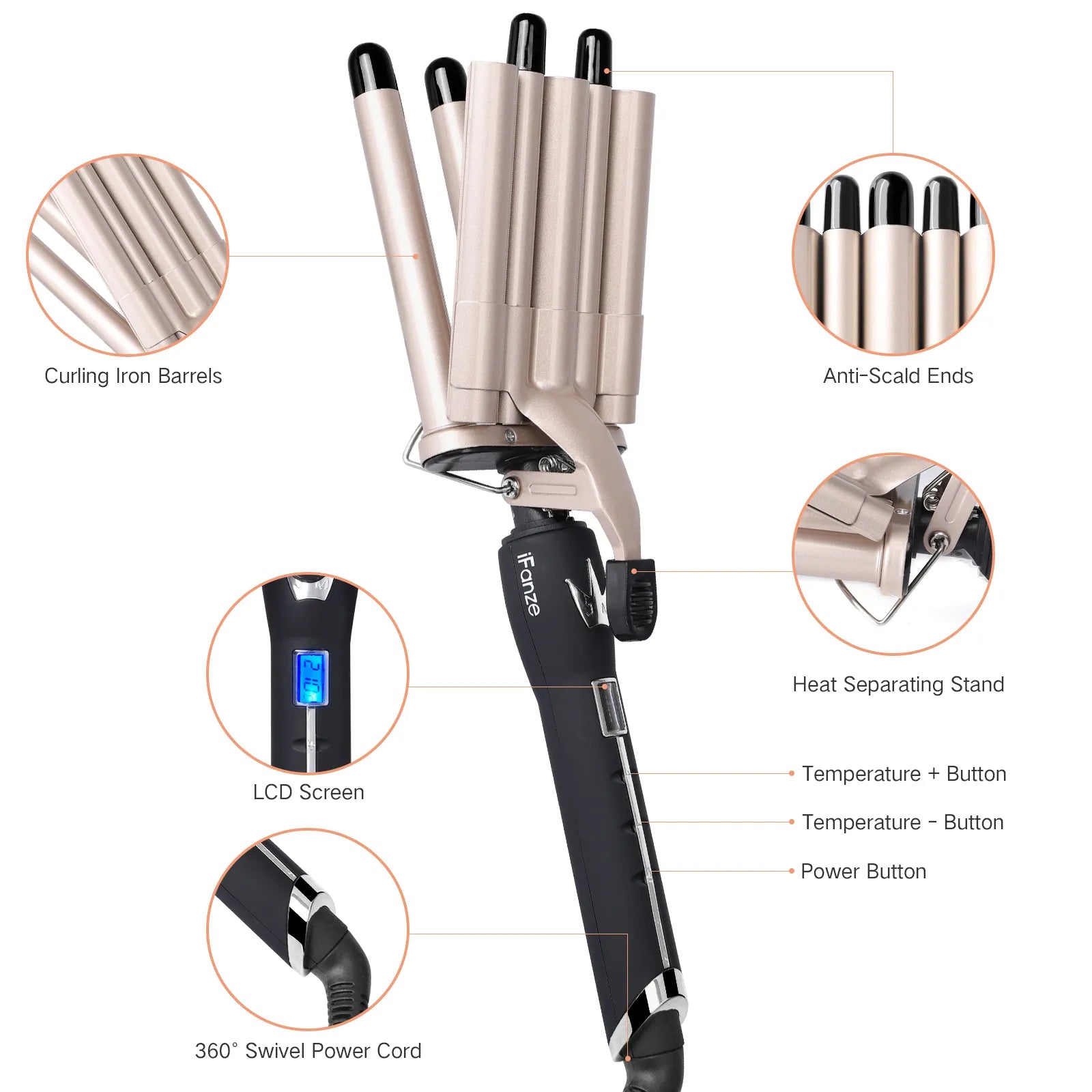IFanze Professional Hair Curler | 5-barrels Iron