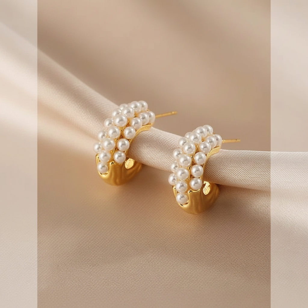 Mini Pearl Hoops Earrings Golden & Silver - Each