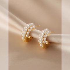 Mini Pearl Hoops Earrings Golden & Silver - Each