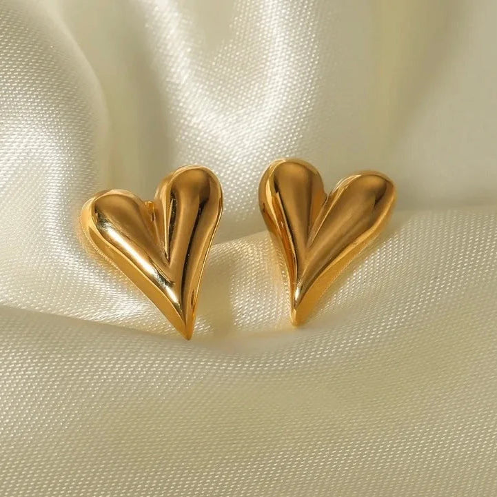 Gold Plated Chunky Heart Stud Earring - Each