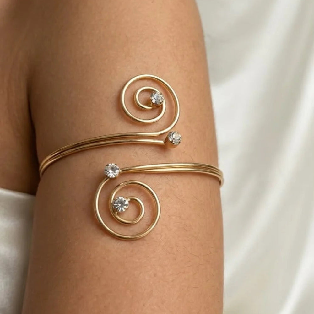 Stainless Steel double-swirl sparkling rhinestone arm cuff - Each