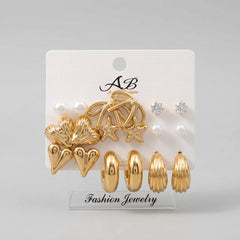 Gold Plated Multi Piece Seashell, Starfish & Heart Earring Set