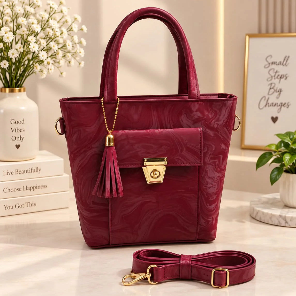 Women's Premium Marbled PU Leather Handbag