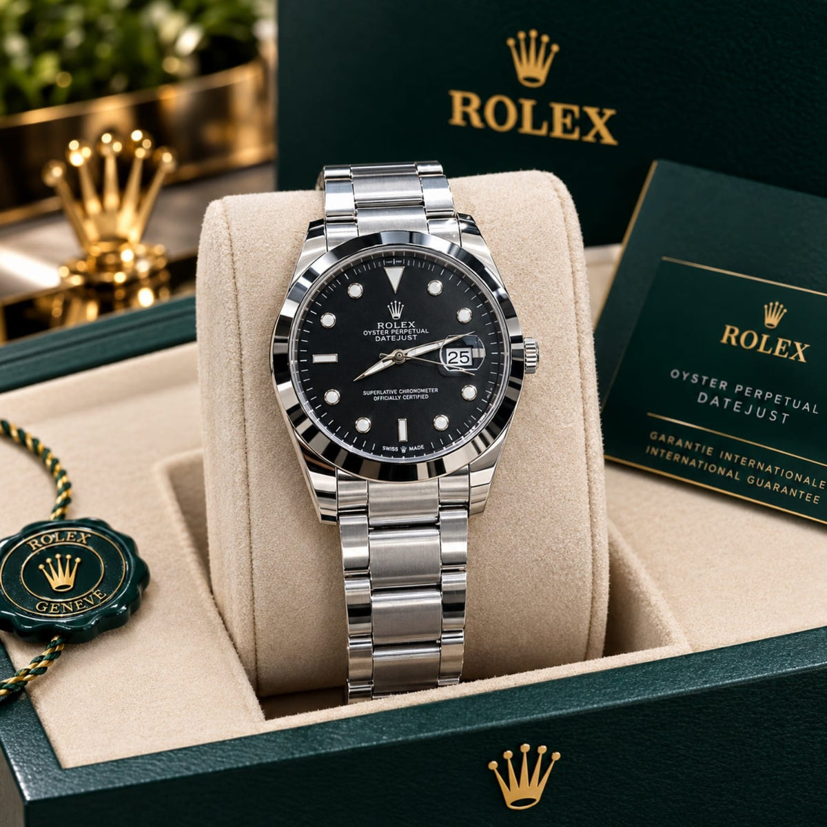 ROLEX Regular Dial Gents Watch – Heavy Stainless Steel Chain, Date Display & Push Lock