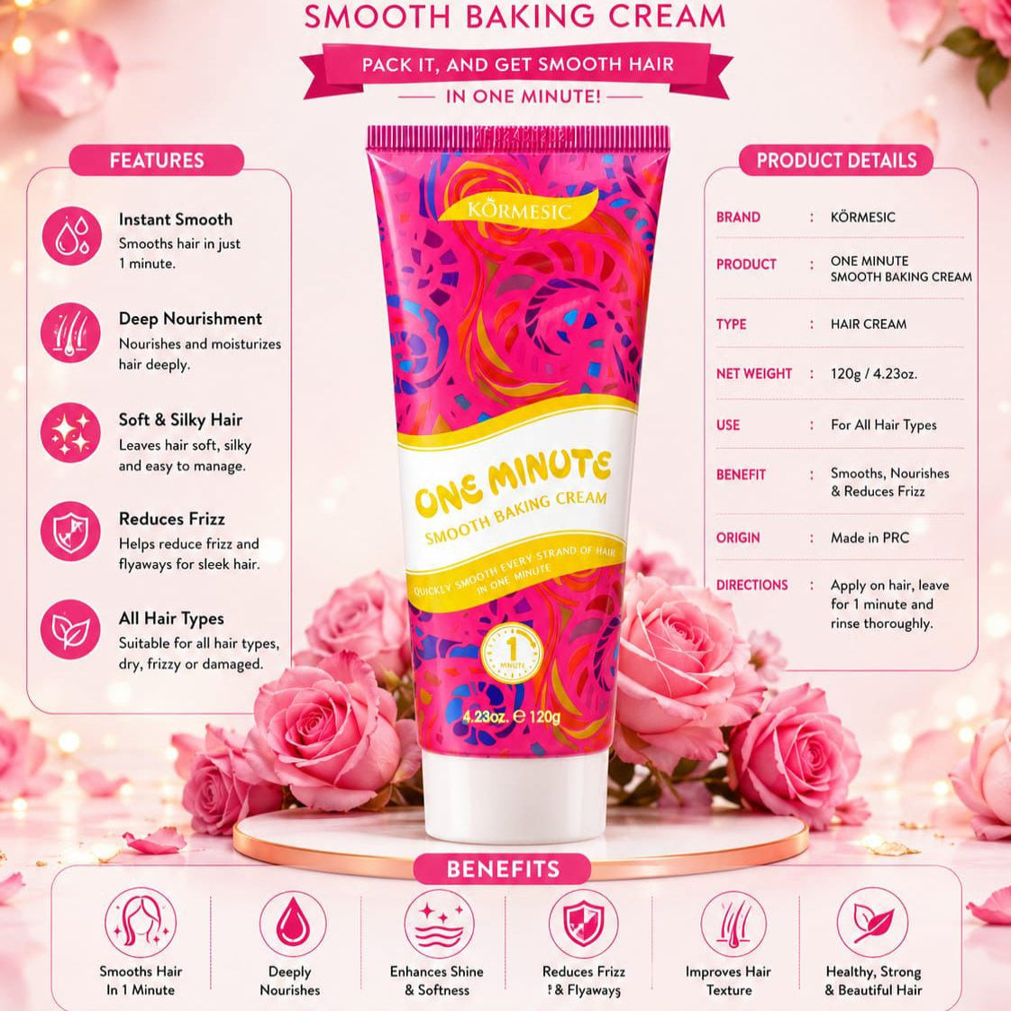 Kormesic Nourishing Baking One Minute Smoothing Baking Hair Cream - 120g