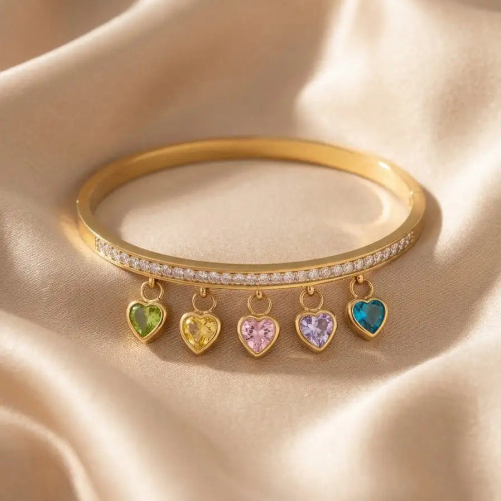 Gold Multicolor Crystal Heart Charm Bracelet