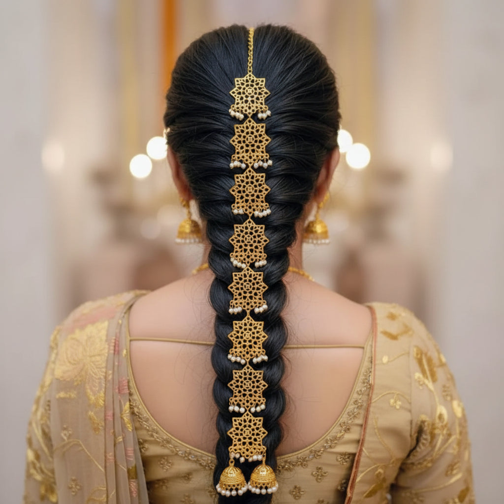 Paranda Rajwari Gold Polish – 8 Bunch with 2 Jhumki