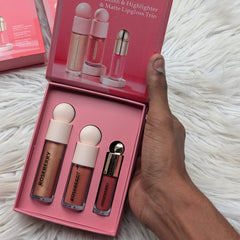 Rose Berry Liquid Blush, Highlighter & Matte Lipgloss Trio set