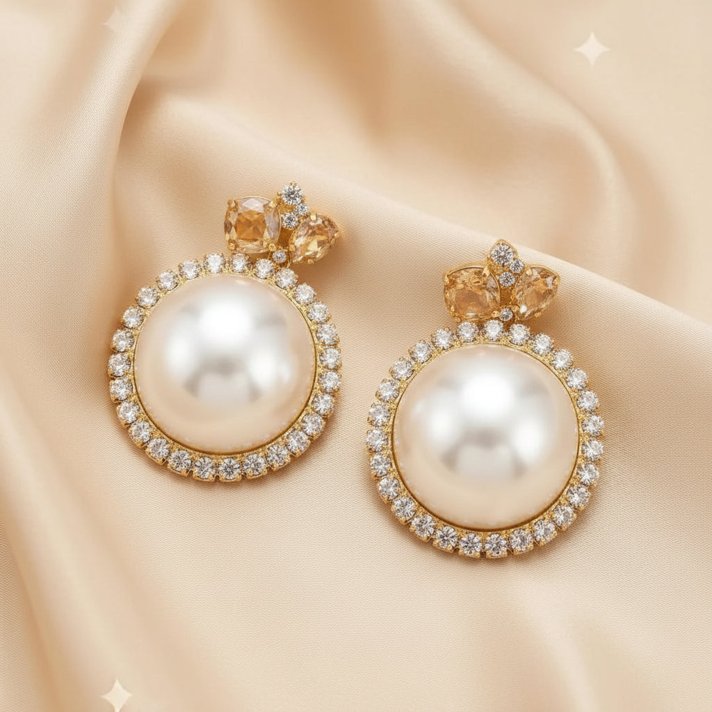 Elegant Pearl & Crystal Statement Earrings – Multiple Colors
