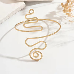 Stainless Steel spiral and wavy-line open arm cuff - Each
