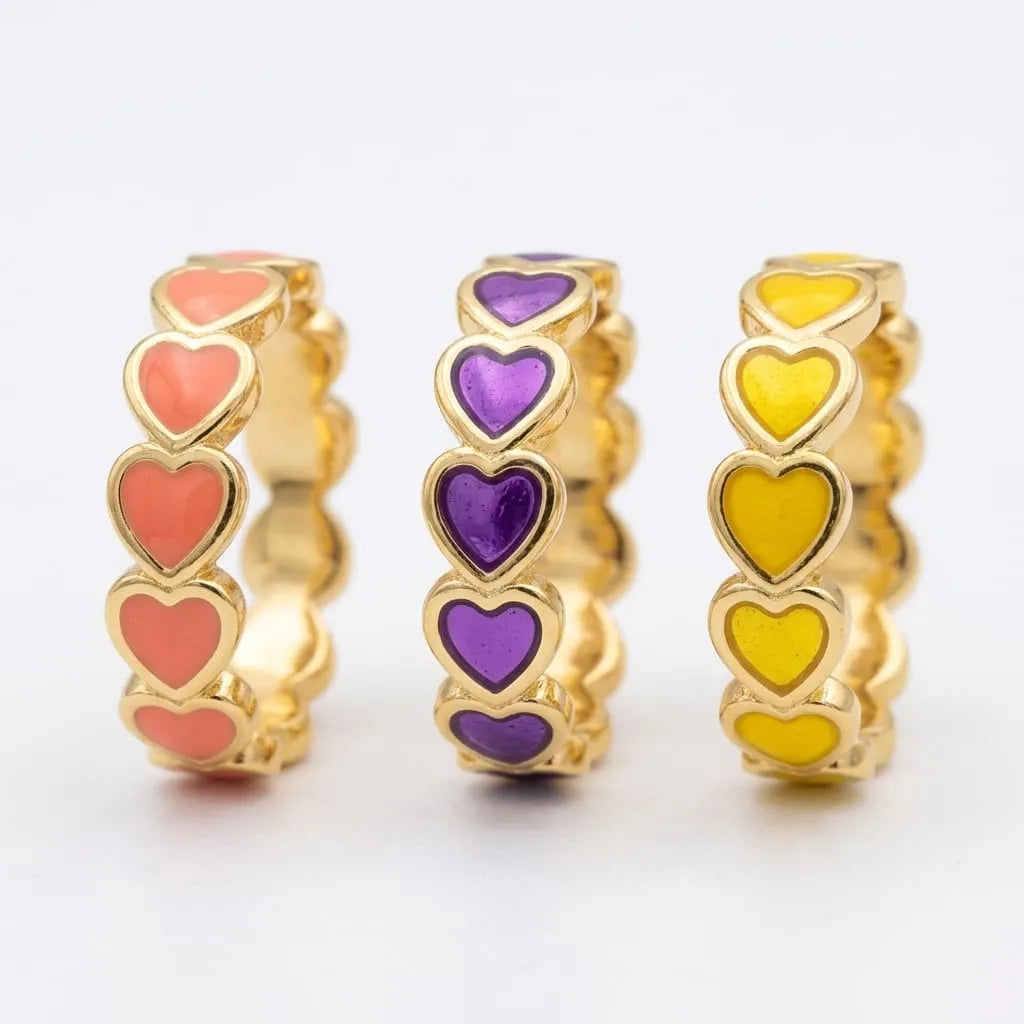 Gold Enamel Heart Eternity Ring