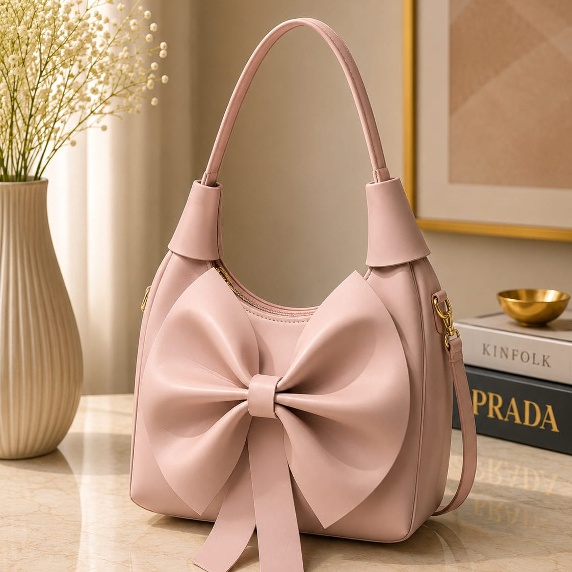 Bow Handbag | Vegan Leather Shoulder Bag for Women