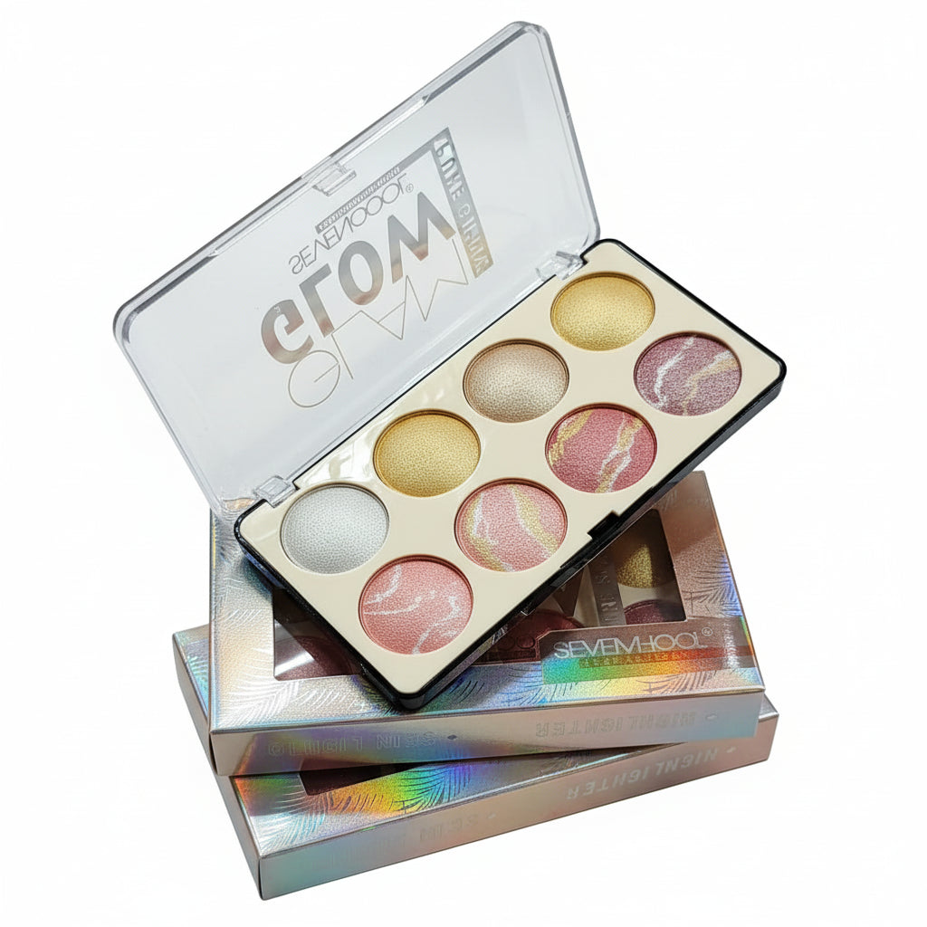 Seven Color Glam Glow Pure Shiny Blusher + Highlighter - 8 Colors